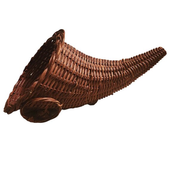 Vintage Woven Cornucopia Basket Centerpiece Decor 13" Long - Picture 3 of 5